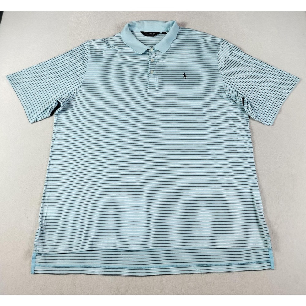 Polo Golf Ralph Lauren Polo Shirt Mens 2XL Fits As 3XLB Blue Stripe Golf Preppy